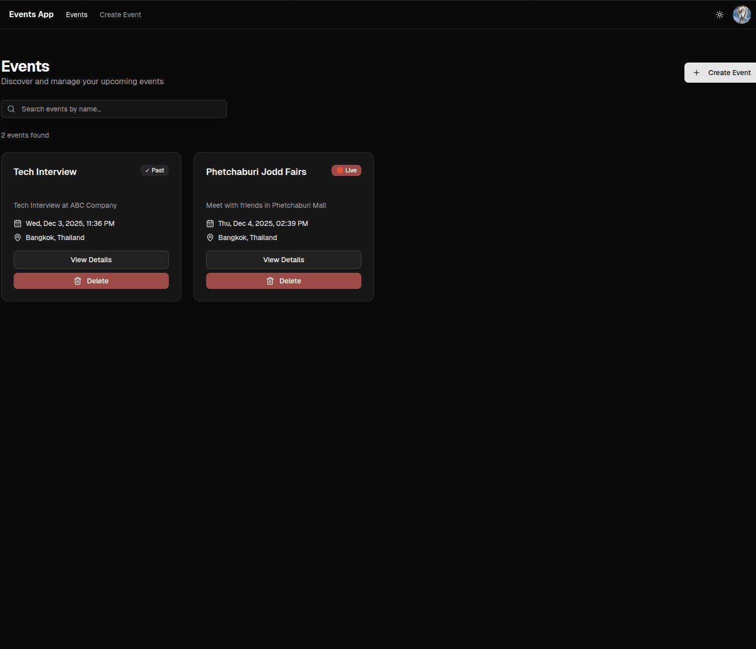 Events-App preview 2